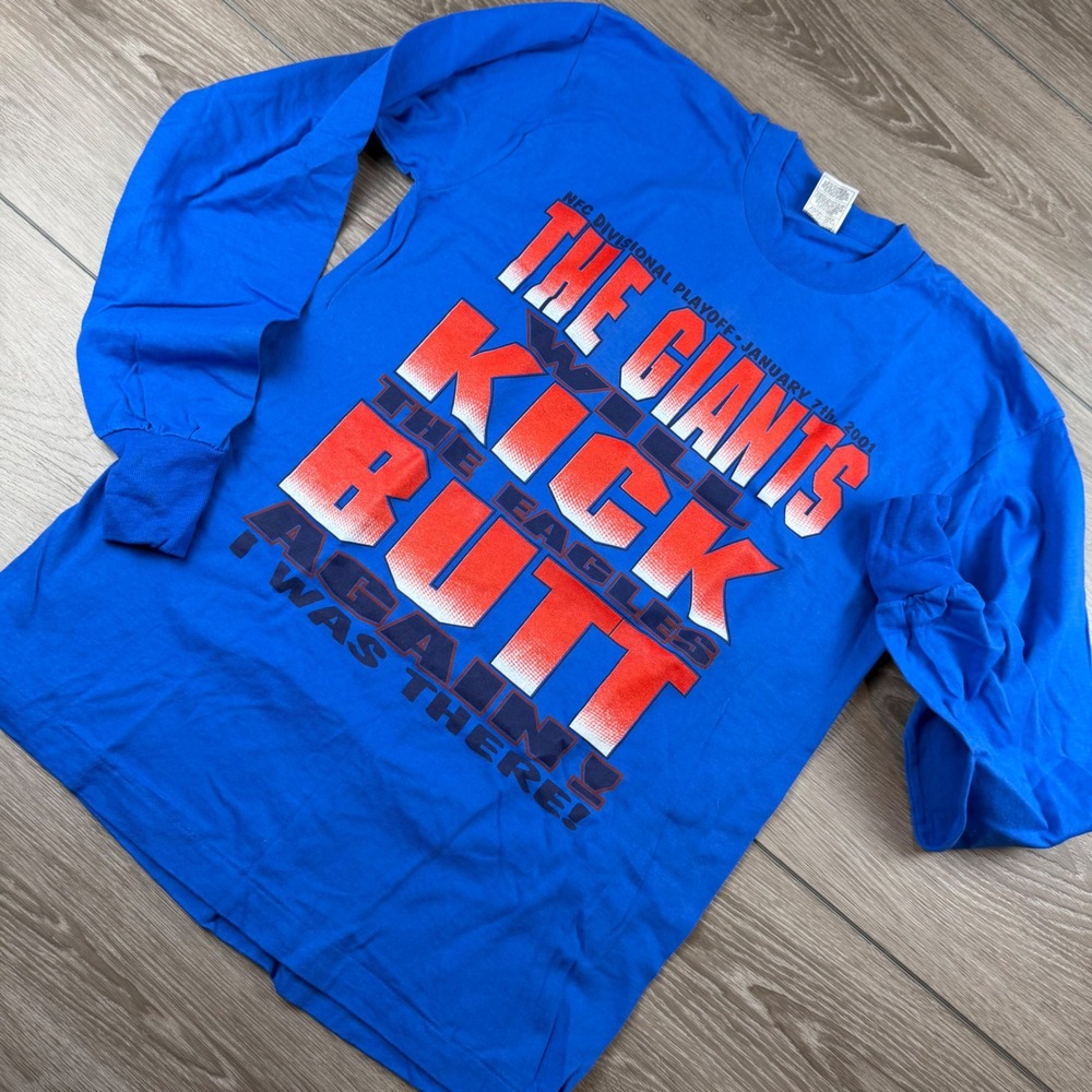 Fruit of the Loom Mens Long Sleeve T-Shirt NY Giants NFC 2001 Blue Large
